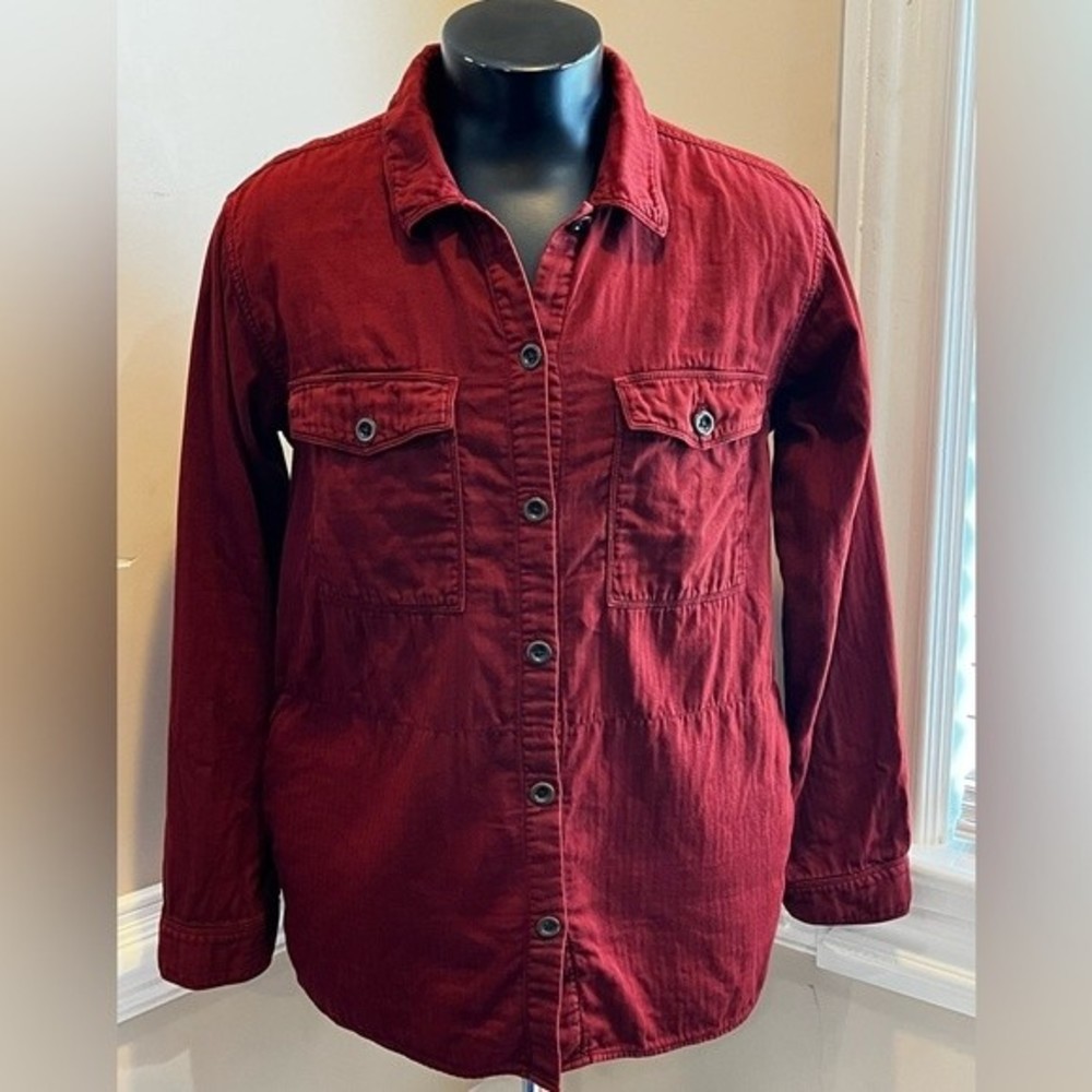 Madewell Shirt Jacket Mens Large Button Front Pockets Crinkle Red Cotton Grunge